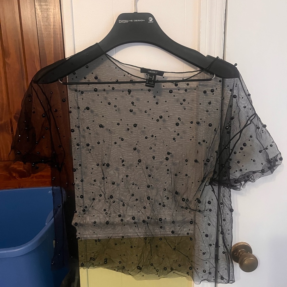 Black Sheer Beaded Top